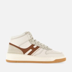 Hogan H630 High Top Flat White / White / Brown | 905216JIU