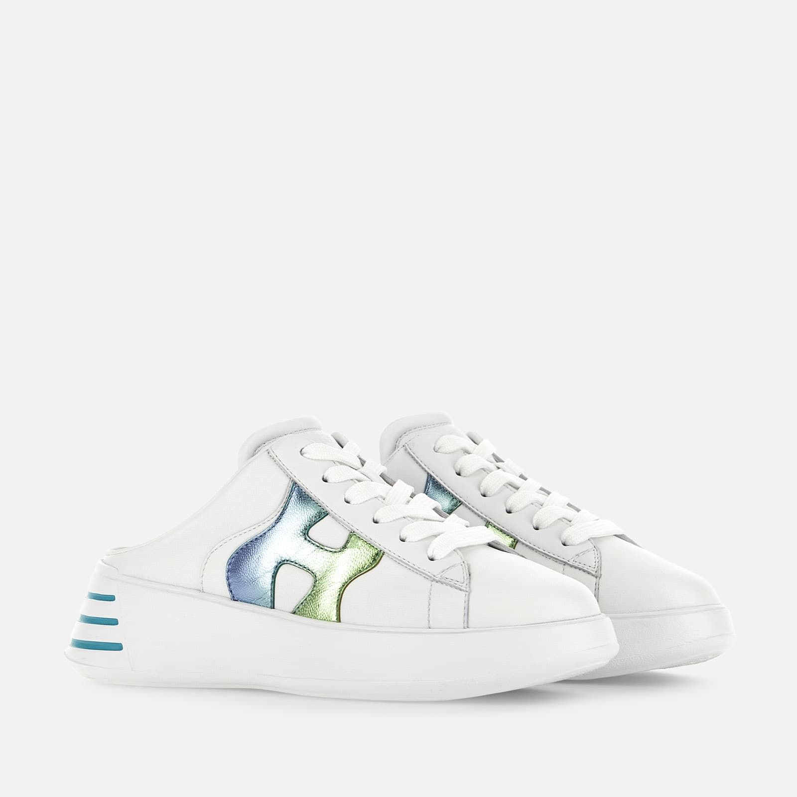 Hogan Rebel - Mules White / Blue / Green | 526731DRA